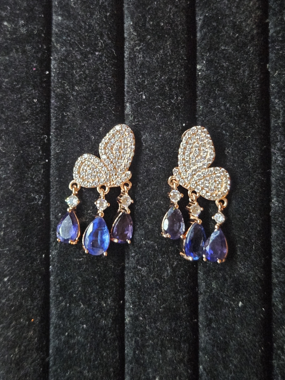 925S Butterfly Drop Earrings with Quartz And Iollite Teardrop Gemstones